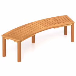2-Person Curved Bench Acacia Wood Patio Bench with Slatted Seat