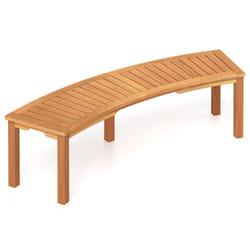 2-Person Curved Bench Acacia Wood Patio Bench with Slatted Seat