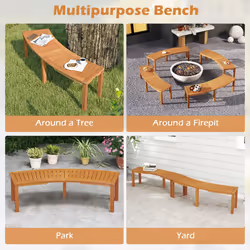 2-Person Curved Bench Acacia Wood Patio Bench with Slatted Seat