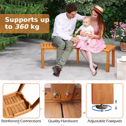 2-Person Curved Bench Acacia Wood Patio Bench with Slatted Seat