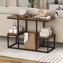 2-Tier Display Rack Rustic TV Console Table Industrial Sofa Table Rack