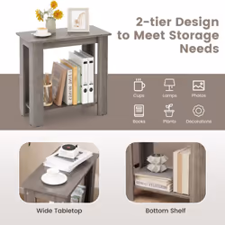 2-Tier End Table Modern Side Table edside Table w/ Storage Shelf-Grey