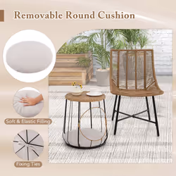 3 Pcs Outdoor Bistro Set with Pet House Metal Frame Patio Chairs w/ Coffee Table