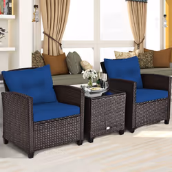 3 Pcs Patio Rattan Sofa Chair & Table Set Outdoor Wicker Bistro Set-Navy