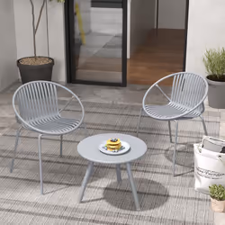 3 Pieces Bistro Table Set All Weather PP Patio Conversation Set-Grey