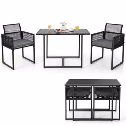 3 Pieces Outdoor Dining Set Patio PE Rattan Furniture Set-Gray
