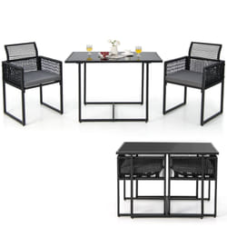 3 Pieces Outdoor Dining Set Patio PE Rattan Furniture Set-Gray