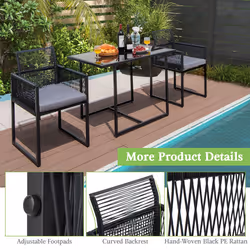 3 Pieces Outdoor Dining Set Patio PE Rattan Furniture Set-Gray