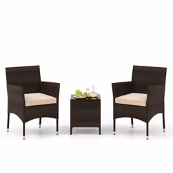 3 Pieces Patio Furniture Set Outdoor PE Rattan Wicker Chairs-Beige
