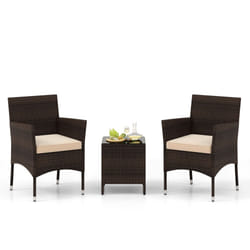 3 Pieces Patio Furniture Set Outdoor PE Rattan Wicker Chairs-Beige