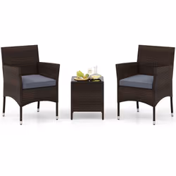3 Pieces Patio Furniture Set Outdoor PE Rattan Wicker Chairs-Grey
