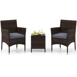 3 Pieces Patio Furniture Set Outdoor PE Rattan Wicker Chairs-Grey