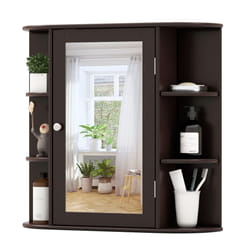 3 Tier Mirrored Bathroom Cabinet Wall Mount Storage Cupboard-Brown