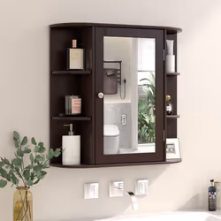 3 Tier Mirrored Bathroom Cabinet Wall Mount Storage Cupboard-Brown