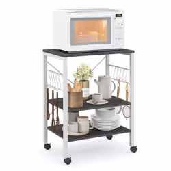 3 Tier Rolling Serving Cart Mobile Utility Storage Trolley Organizer W/ 10 Hooks