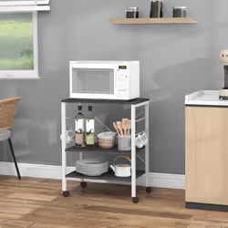 3 Tier Rolling Serving Cart Mobile Utility Storage Trolley Organizer W/ 10 Hooks