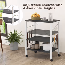 3 Tier Rolling Serving Cart Mobile Utility Storage Trolley Organizer W/ 10 Hooks