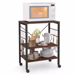 3 Tier Rolling Serving Cart Mobile Utility Storage Trolley Organizer W/ 10 Hooks