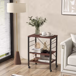 3 Tier Rolling Serving Cart Mobile Utility Storage Trolley Organizer W/ 10 Hooks