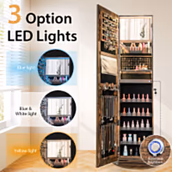 360 Swivel Jewelry Cabinet Lockable Jewelry Makeup Armoire w/ LED Lights