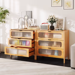 3-Drawer Dresser Cabinet Modern Bamboo Chest of Drawers-Natural