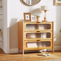 3-Drawer Dresser Cabinet Modern Bamboo Chest of Drawers-Natural