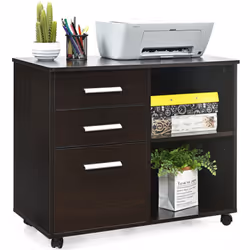 3-Drawer File Cabinet Mobile Printer Stand Lateral Filing Cabinet W/ Hanging Bars