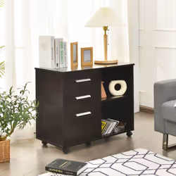 3-Drawer File Cabinet Mobile Printer Stand Lateral Filing Cabinet W/ Hanging Bars
