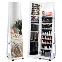 3-in-1 Jewelry Cabinet Mobile Mirror Jewelry Armoire W/ 3-Color LED Lights