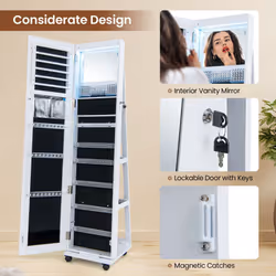 3-in-1 Jewelry Cabinet Mobile Mirror Jewelry Armoire W/ 3-Color LED Lights