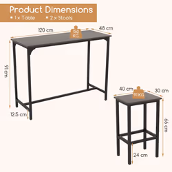 3Pcs Dining Table Set 2-Person Counter-Height Kitchen Table-Gray