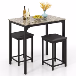 3-Piece Dining Table Set Modern Bar Table w/ 2 Upholstered Bar Stools