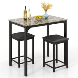3-Piece Dining Table Set Modern Bar Table w/ 2 Upholstered Bar Stools