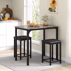 3-Piece Dining Table Set Modern Bar Table w/ 2 Upholstered Bar Stools