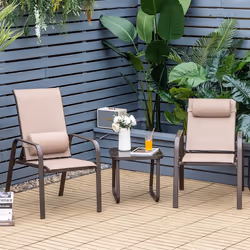 3-Piece Patio Bistro Furniture Set Outdoor Coffee Table Stackable Chairs Set
