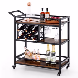3-Tier Bar Cart Industrial Serving Cart Kitchen Rolling Cart w/Wine Racks