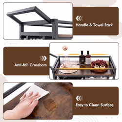 3-Tier Bar Cart Industrial Serving Cart Kitchen Rolling Cart w/Wine Racks