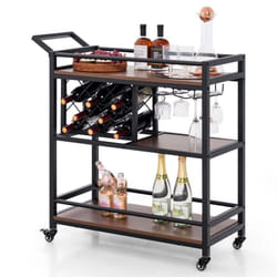 3-Tier Bar Cart Industrial Serving Cart Kitchen Rolling Cart w/Wine Racks