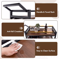 3-Tier Bar Cart Industrial Serving Cart Kitchen Rolling Cart w/Wine Racks