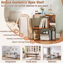3-Tier Bookshelf Display Shelf for Small Space Freestanding Side Table Rustic Brown