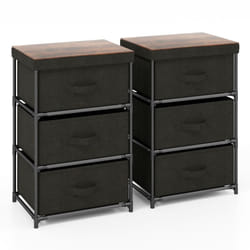 3-Tier Fabric Dresser Fabric Nightstand Home Organizer Unit w/3 Drawers Black