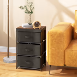 3-Tier Fabric Dresser Fabric Nightstand Home Organizer Unit w/3 Drawers Black