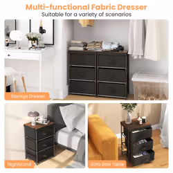 3-Tier Fabric Dresser Fabric Nightstand Home Organizer Unit w/3 Drawers Black