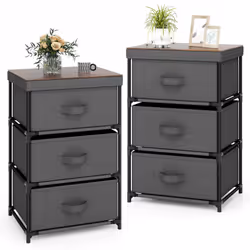 3-Tier Fabric Dresser Fabric Nightstand Home Organizer Unit w/3 Drawers Grey