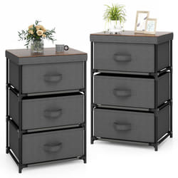 3-Tier Fabric Dresser Fabric Nightstand Home Organizer Unit w/3 Drawers Grey