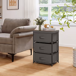 3-Tier Fabric Dresser Fabric Nightstand Home Organizer Unit w/3 Drawers Grey