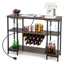 3-tier Wine Bar Cabinet Industrial Wine Rack with Storage Shelves Glass Holder