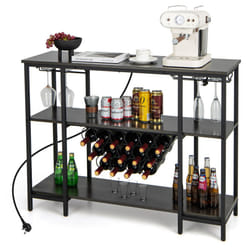 3-tier Wine Bar Cabinet Industrial Wine Rack with Storage Shelves Glass Holder