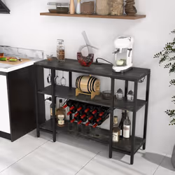 3-tier Wine Bar Cabinet Industrial Wine Rack with Storage Shelves Glass Holder