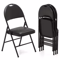 4 Pack Folding Chairs Padded Party Chairs w/Carry Handle-Black